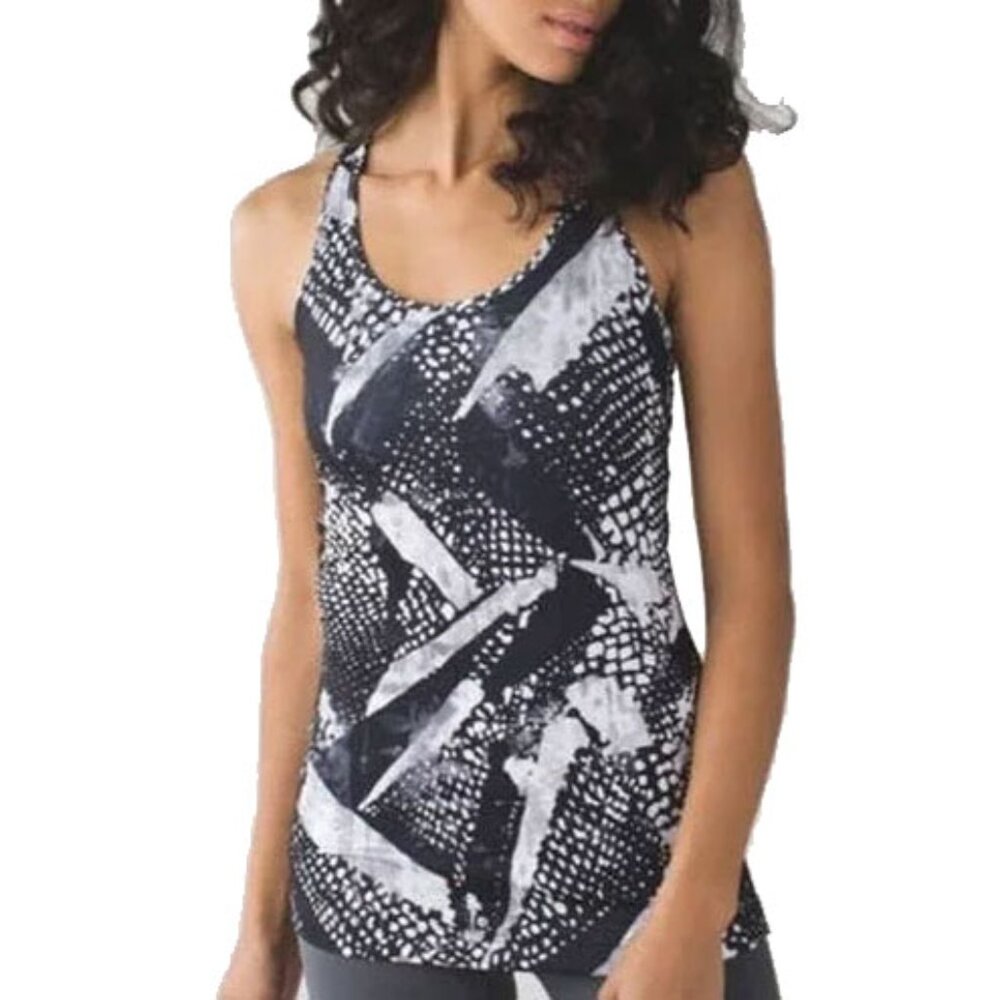 Lululemon Cool Racerback Static Mist Tank Top 0/2 Black White Geometric 50OFF3